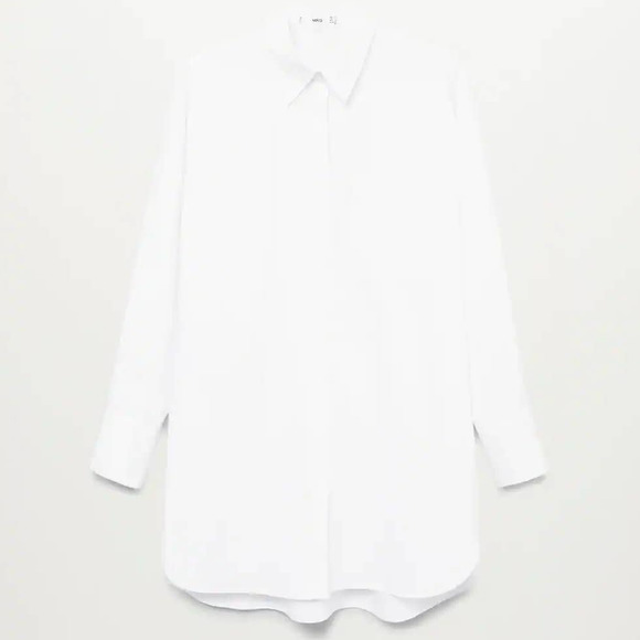Mango White Poplin Longline Oversized Shirt New - Picture 2 of 6